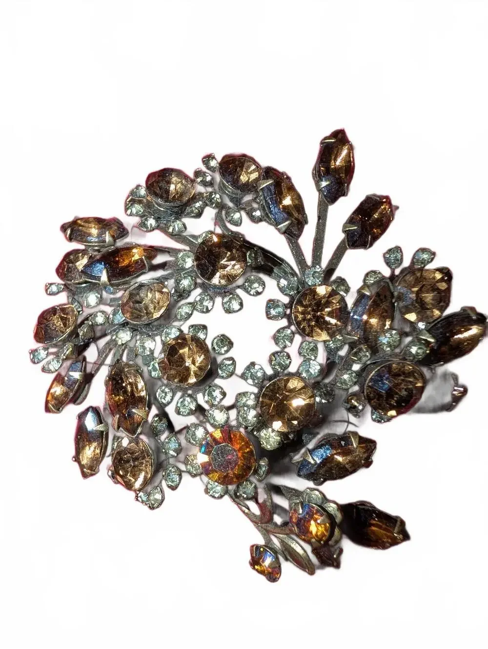 Vintage Floral Rhinestone Brooch Pin